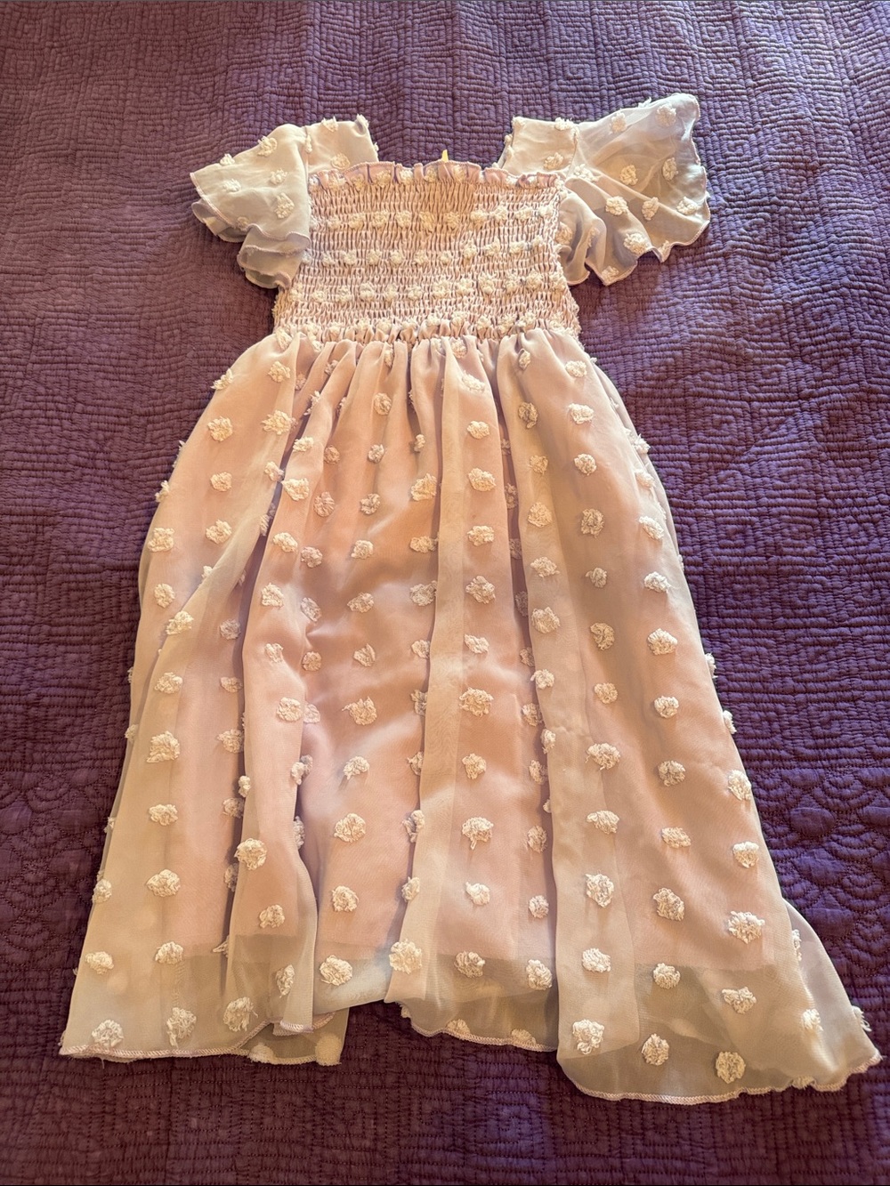 Girls' Blush Pink Smocked Floral Chiffon Dress